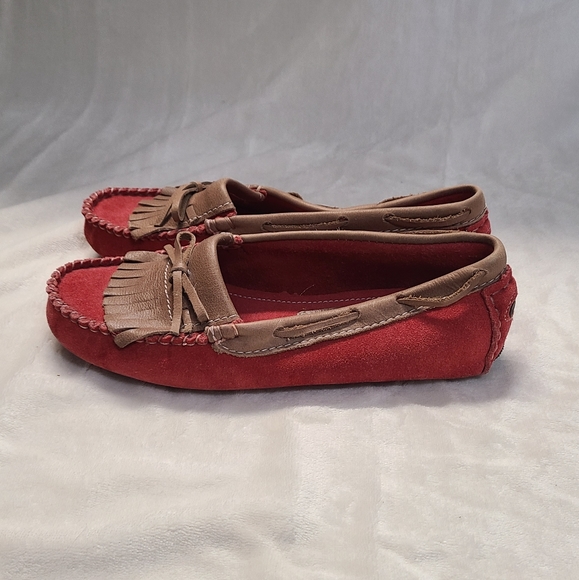 Darc Cuir Women's Tan & Red Suede Loafers Size 9 - Picture 1 of 8